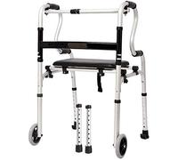 SGSG Taburete Marco para Andar Anciano Aluminio Doble curvatura Rueda de Cuatro Patas Andador de bastón para discapacitados de Doble Uso Cuero Asiento Impermeable Altura Ajustable