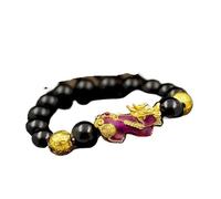 SGYEPOCFQ obsidian bracelet, Pulsera de cuentas de obsidiana con piedra Pixiu hueca sólida que cambia de temperatura, de oro auténtico 999 de 24 quilates, for hombre.(Red -)