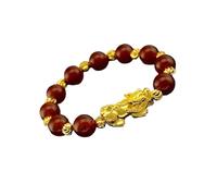 SGYEPOCFQ obsidian bracelet, Pulsera Pixiu de oro for atraer la riqueza, 999 quilates, ágata negra y roja, for hombre y mujer.(Red)