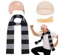 SGZIOO Disfraz de Gru para adulto, 4 unidades, con nariz larga falsa, bufanda gris y negra, gorra calva y redecilla, disfraz de Minion para carnaval, Halloween, juegos de rol, fiestas de disfraces