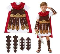 SGZIOO Disfraz Romano Niño, Traje Romano Niño, Disfraz de Gladiador con Armadura, Camisa, Protección para Brazos y Piernas para Carnaval Carnival Cosplay Fiesta