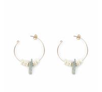 Shabama Pendientes de Aro Elegantes LAO GREEN 4CM de Diámetro Oro Brillo con Perlas de Río y Piedras Azules de 1.5cm para Mujer