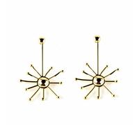 Shabama Pendientes SUN Oro brillo. Diseño abstracto Sol, geométrico con relieve y líneas. Estilo atrevido y juvenil para Mujer (5x4 cm).