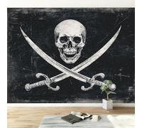 Shabby Chic - Papel pintado fotográfico panorámico (250 x 175 cm, tamaño XXL), diseño de calavera gótica a rayas