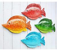 ShabbyDecor Decoración de pared colgante de metal con diseño de peces marinos costeros para sala de estar, dormitorio, baño, habitación de invitados, piscina, juego de 4