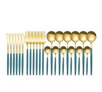 SHABD Juego de Vajilla de Acero Inoxidable de 24 Piezas, Cubiertos, Cuchara, Tenedor, Cuchillo, Cubiertos Occidentales, Cubiertos, Verde-Dorado