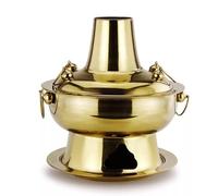 Shabu - Olla caliente con divisor, olla china de dos sabores, utensilios de cocina de acero inoxidable para 3-7 personas, fiesta en casa (dorado, 30 cm)