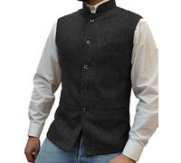 SHACE Chaleco Traje Hombre - Chaleco De Traje De Un Solo Pecho para Hombre, Elegante, Sin Mangas, con Cuello Levantado, Botón De Negocios, Ajustado, En Espiga, con Bolsillos, Chaleco,Black,XXL