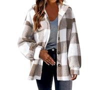 Shacket - Cardigan con botones de forro polar suave, ropa exterior de gran tamaño, cálido, bolsillos prácticos, caqui, L