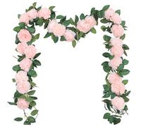 SHACOS 3 Piezas de 200cm Guirnalda de Peonías Flores Artificiales, Guirnalda de Flores en Seda Colgantes Flores Falsa Vid Artificial para Decoración de Boda Hogar Jardín, Rosa Claro