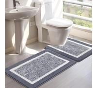 SHACOS Alfombra de baño, Juego de baño de Microfibra, Antideslizante, ultrasuave, Absorbente, con Forma de U, para baño, bañera, Ducha (Gris Oscuro, 50 x 80 cm + 50 x 60 cm)