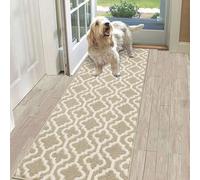 SHACOS Alfombra Corredor Pasillo Moderna Beige 60x180cm Antideslizante Lavable con Diseño Geométrico para Entrada Cocina Lavandería