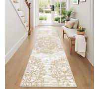 SHACOS Alfombra de Pasillo Antideslizante Beige 60x180cm Alfombra de Corredor Pelo Corto Alfombra de Área Larga Bohemia Suave Alfombra Estrecha Estampada Flores para Dormitorio Pasillo Cocina