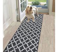 SHACOS Alfombra de Pasillo Antideslizante Negro 60x180cm Alfombra Cocina Lavable Antimanchas Absorbente Alfombra Corredor Pasillo Diseño Geométrico para Cocina, Entrada, Baño