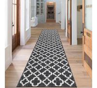 SHACOS Alfombra de Pasillo de Entrada Largo Antideslizante Negro 60x240cm Alfombra de Corredor Geométrico Alfombra de Cocina Absorbente Antimancha Alfombra Estrecha Pasillo para Entrada, Lavandería
