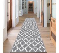 SHACOS Alfombra de Pasillo Gris 60x305cm Alfombra de Cocina Antideslizante Lavable Alfombra Entrada Casa Larga Alfombra de Área Geométrica para Entrada, Cocina, Lavandería