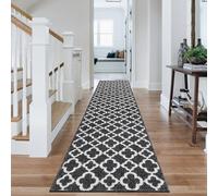SHACOS Alfombra de Pasillo Larga Antideslizante Negro 60x305cm Alfombra de Corredor Geométrica Alfombra de Cocina Absorbente Antimancha Alfombra Estrecha Pasillo para Entrada, Cocina, Lavandería