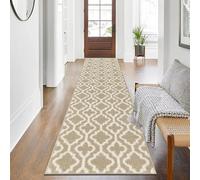 SHACOS Alfombra Pasillo Moderna Beige 60x240cm Alfombra Corredor Pasillo Larga Antideslizante Lavable con Diseño Geométrico para Entrada Cocina Lavandería