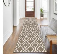 SHACOS Alfombra Pasillo Moderna Marrón 60x240cm Alfombra Corredor Pasillo Larga Antideslizante Lavable Alfombra para Pasillo de Entrada Diseño Geométrico para Cocina Lavandería