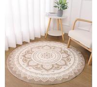 SHACOS Alfombra Redonda Beige de 120 cm Alfombra Circular Antideslizante Lavable Alfombra de Pelo Corto Decorativa para Sala de Estar, Dormitorio