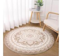 SHACOS Alfombra Redonda Salon Grande Beige 160 cm Alfombra Circular Lavable Antideslizante Alfombra de Pelo Corto Suave Estilo Boho Alfombra Decorativa Circular para Salón, Dormitorio