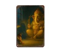 Shadow of Grace - Póster retro del Señor Ganesha, letrero de metal de estaño, arte elegante, pintura de hierro, bar, cueva de personas, cafetería, garaje, póster decorativo de pared, 20 x 30 cm