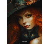 Shadow Work Composition Notebook "Selene & Shadow" Witch and Black Cat: Glossy ~ Tiny Halloween Story on back cover about acceptance ~ Cat Prints scattered throughout ~