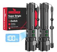 Shadowhawk Linterna LED recargable, 2 unidades, linterna táctica (2 interruptores), 500000 lúmenes, extremadamente brillante, alcance de hasta 1000 m, tiempo de funcionamiento de 12 h para camping