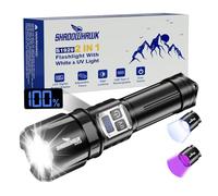 Shadowhawk Linterna LED recargable con luz negra UV, extremadamente brillante, 500.000 lúmenes, 2 interruptores y linternas tácticas regulables sin niveles, linterna de mano zoombar para exteriores