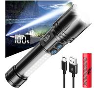 Shadowhawk Linterna LED recargable con pantalla LCD y luz lateral COB, 7 modos, XHM90.2, 1000000 lúmenes, linterna LED extremadamente brillante, portátil, linterna táctica, fuerte para camping al aire