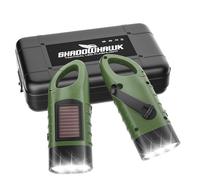 Shadowhawk Linterna Solar con Manivela de mano - Mini Linternas Dinamo de Emergencia Portátil, Linterna LED Recargable con Mosquetón, Flashlight para Exteriores/Camping/Apagones/Supervivencia (Verde)