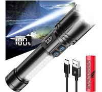 Shadowhawk Linterna Táctica Potente 500000 Lumenes| Linterna Militar, Iluminación Doble(LED&COB), 7 Modos, Linterna LED Recargable Con función de pantalla LCD Para Camping/Emergency, Dual Interruptor