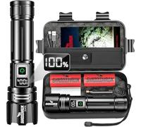 Shadowhawk Linternas alta Potencia 24H Iluminación | Militar 1,000,000 Lúmenes 30W Linterna LED Potente Rechargeable(2pc 5000mah Batería), Tactica para Camping/Emergencias/Regalo, Pantalla LCD & IP67