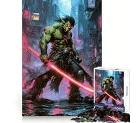 Shadowrun Cyberpunk Guerrero Orco con Katana Brillante Rompecabezas de 1000 Piezas para Adultos Regalos Juguete de Habilidad para Liberar el Estrés Corte Exacto Lista de Deseos de Santa Claus 50x75cm