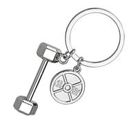 Shaersu Llavero de mancuernas en miniatura, colgante de aleación de zinc con placa de peso, llavero de entrenador de fitness, accesorio de gimnasio para mujeres y hombres, a, Refer to description