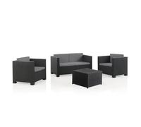 Shaf - Conjunto Jardín Exterior y Terraza - Sofá 2 Plazas, 2 Sillones con Cojines Acolchados y Mesa de Centro con Almacenamiento - Plástico Reciclado - Set Diva Confort Storage - Grafito
