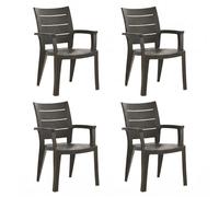 SHAF - Pack 4 Sillas de Jardín Apilables- Exterior Terraza y Catering - Plástico Reciclado Resistente UV - Diseño Ergonómico - Modelo Legno con Textura de imitación a Madera - Antracita