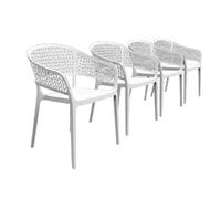 SHAF - Pack 4 Sillas de Jardín y Catering Apilables - Exterior Terraza y Hostelería - Plástico Reciclado Resistente UV - Fabricadas en España - Modelo Saona - Color Blanco