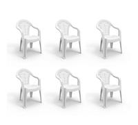 SHAF - Pack 6 Sillas de Exterior Menorca - Sillas Apilables de Jardín y Terraza - Resistentes a Rayos UV e Intemperie - Plástico Reciclado - Color Blanco