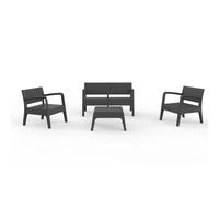 Shaf SP Berner - Set de Muebles de Jardín y Terraza Miami Color Grafito - Sofá 2 Plazas, 2 Sillones y Mesa de Centro - Fabricado en España con Plástico Reciclado