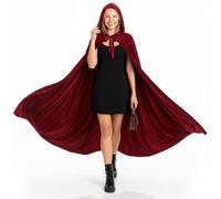 SHAFIER Largo Capa Vampiro Diablo con Capucha Terciopelo Disfraz de Halloween para Mujeres Hombres Carnaval Fiesta Disfraces Largo 170 cm (Rojo Oscuro)