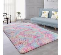 Shaggy Alfombra Salon - Moderna y Suave De Pelo Largo Alfombras Tie-Dye de Pelo Largo- Antideslizante Fluffy Felpudo Salón y Dormitorio Pasillo Baño oficina Habitación Niños Arcoíris (120 * 160cm)