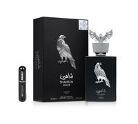 Shaheen Silver Lattafa 100 ml Eau de Parfum, Perfume Árabe Unisex de Larga Duración, Incluye Atomizador Recargable 5 ml, Fragancia Cítrica, Amaderada y Especiada Duradera (Shaheen Silver)