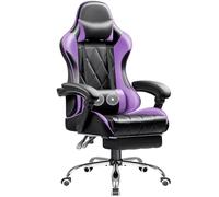 Shahoo Silla de juego con reposapiés y soporte lumbar de masaje, asiento ergonómico para computadora de altura ajustable con giro de 360° y reposacabezas, color morado