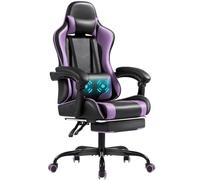 Shahoo Silla de videojuegos con reposapiés y soporte lumbar de masaje, asiento de carreras de video altura ajustable con giro de 360° y reposacabezas para oficina o dormitorio, color morado