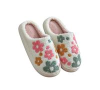 SHAIBR Zapatillas Casa De Invierno para Mujer, Cómodas, El Hogar, Lindas Flores Coloridas, Invierno, Pareja Cálida Interiores-blanco-36-37