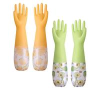 SHAIDOJIO 2 Pares de Guantes Limpieza de Goma, Antideslizantes Guantes Cocina de Goma con Forro, Largos Impermeables Guantes de Cocina para Lavavajillas para El Hogar Baño Lavandería-2 Colores