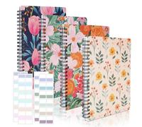 SHAIDOJIO 4 cuadernos A5, espiral de 21 x 14,5 cm, 160 páginas, tapa dura A5, bloc de notas con 4 hojas de hojas para libros, cubierta floral a cuadros, cuaderno espiral A5, a cuadros para notas,