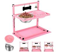 SHAINFUN Cuencos elevados con 2 Cuencos de Comida para Perros de Acero Inoxidable, Soporte Elevado Ajustable para Perros Grandes, medianos y pequeños, Rosa.