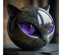 SHAIRMB Escultura De Piedra De Gato Negro De Lujo, Gato con Cabeza Negra Y Ojos Brillantes, Cristales Exquisitos Y Curativos Tallados A Mano, Culturas Adorables Y Creativas,Púrpura,1pcs